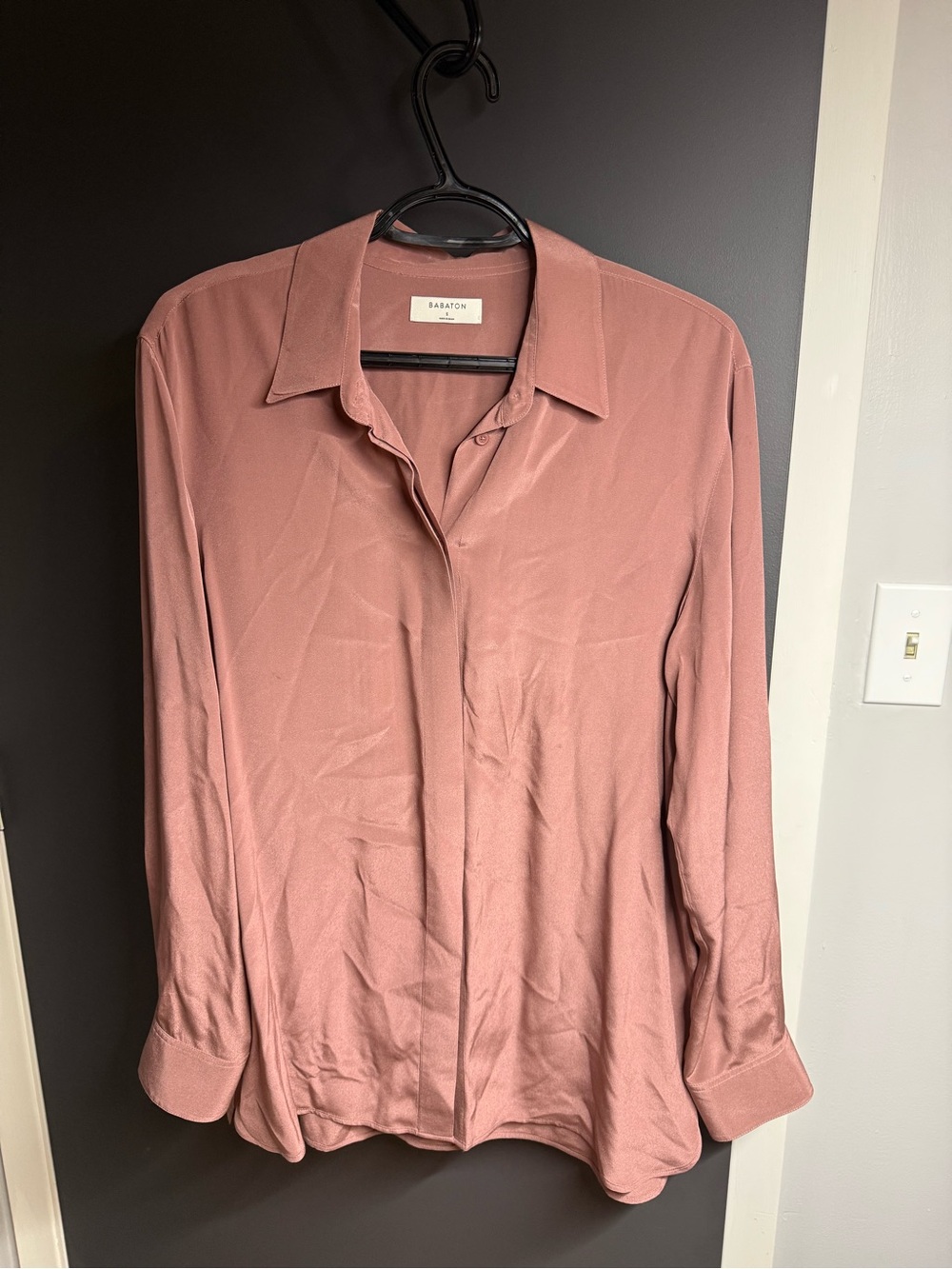 Babaton Rosewood Satin Button-Front Shirt